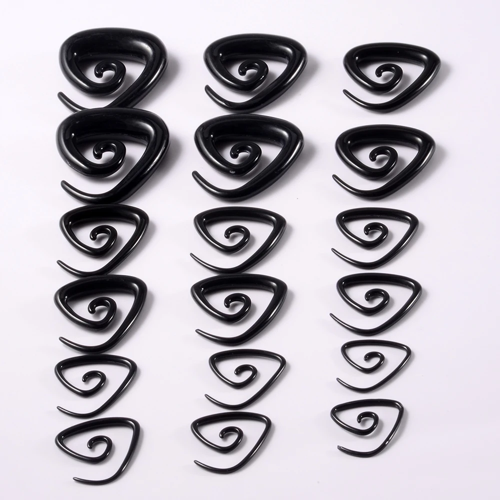 PARA Akrylowe czarne ucho Spiral Expander Zatyczki do uszu Trójkątna spirala Przekłuwanie uszu Nosze Biżuteria do ciała 1,6 mm-10 mm — zdjęcie 7