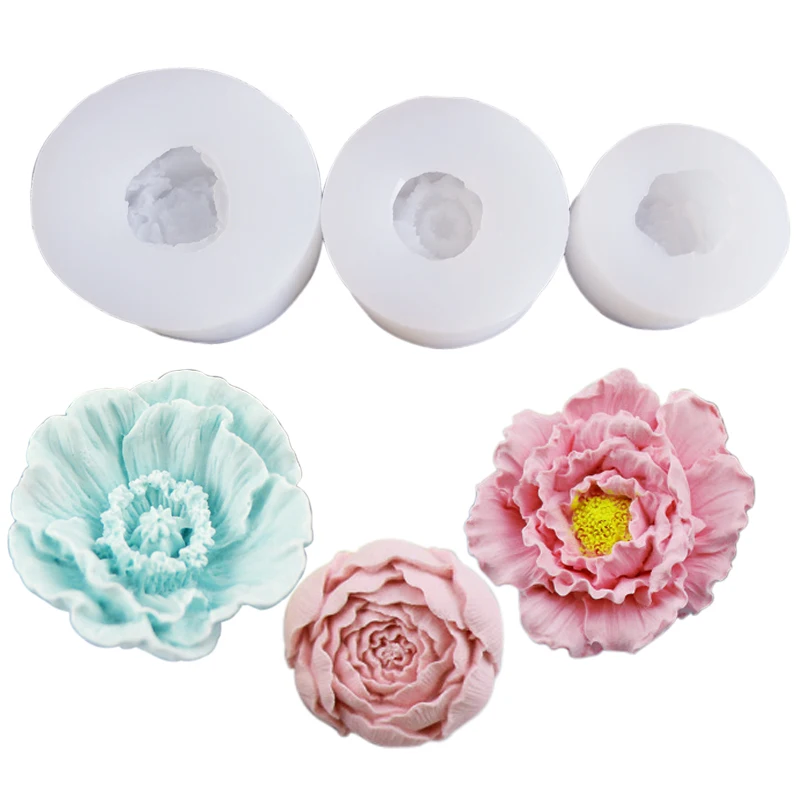 3D 1PCS Flower Candle Wax Silicone Soap Mold for DIY Rose Poppy Peony Gypsum Plaster Mould For Clay Decoration Resin Moulds C392