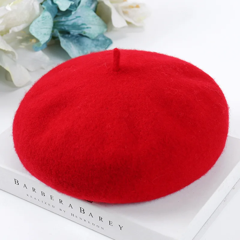 Ladies Solid True Wool Beret for Women Autumn Winter Artist Beret femme Elegant French Hat Bright Red Yellow Pink Girls Berets
