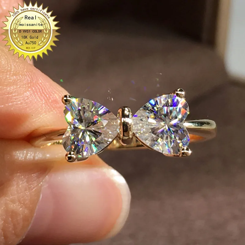 100% 18K Gold 1ct Moissanite Diamond Ring D color VVS With national certificate 036