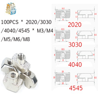T-nut M3 M4 M5 M6 M8 Hammer Head T Nut Fasten Slot Nut Connector Nickel plated for 20 30 40 45 EU Aluminum Extrusion Profile