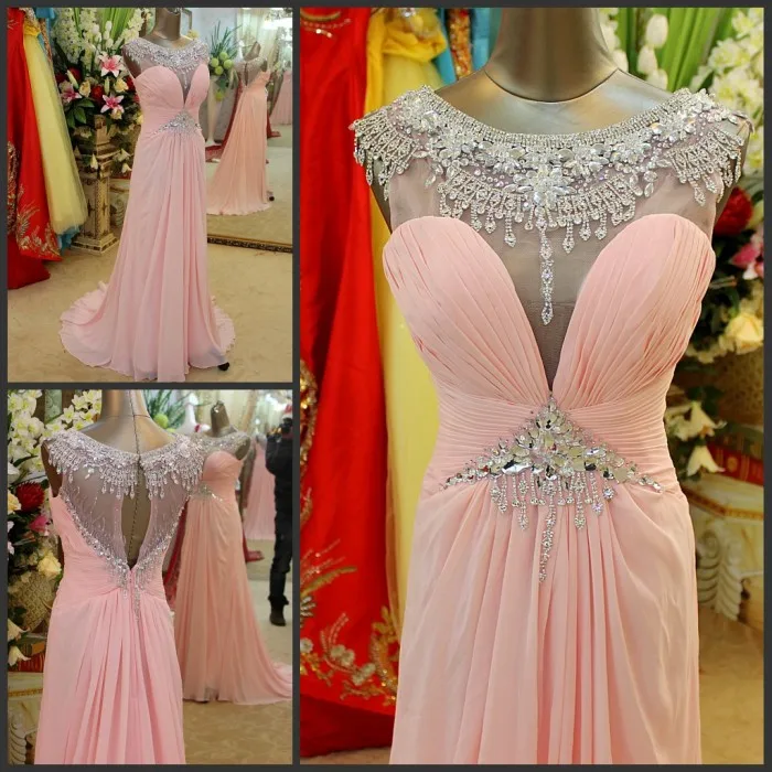 Robe longue arabe en mousseline de soie, rose, sexy, avec perles de cristal, sur mesure, pour fête, bal, remise de diplôme, occasions, photo réelle