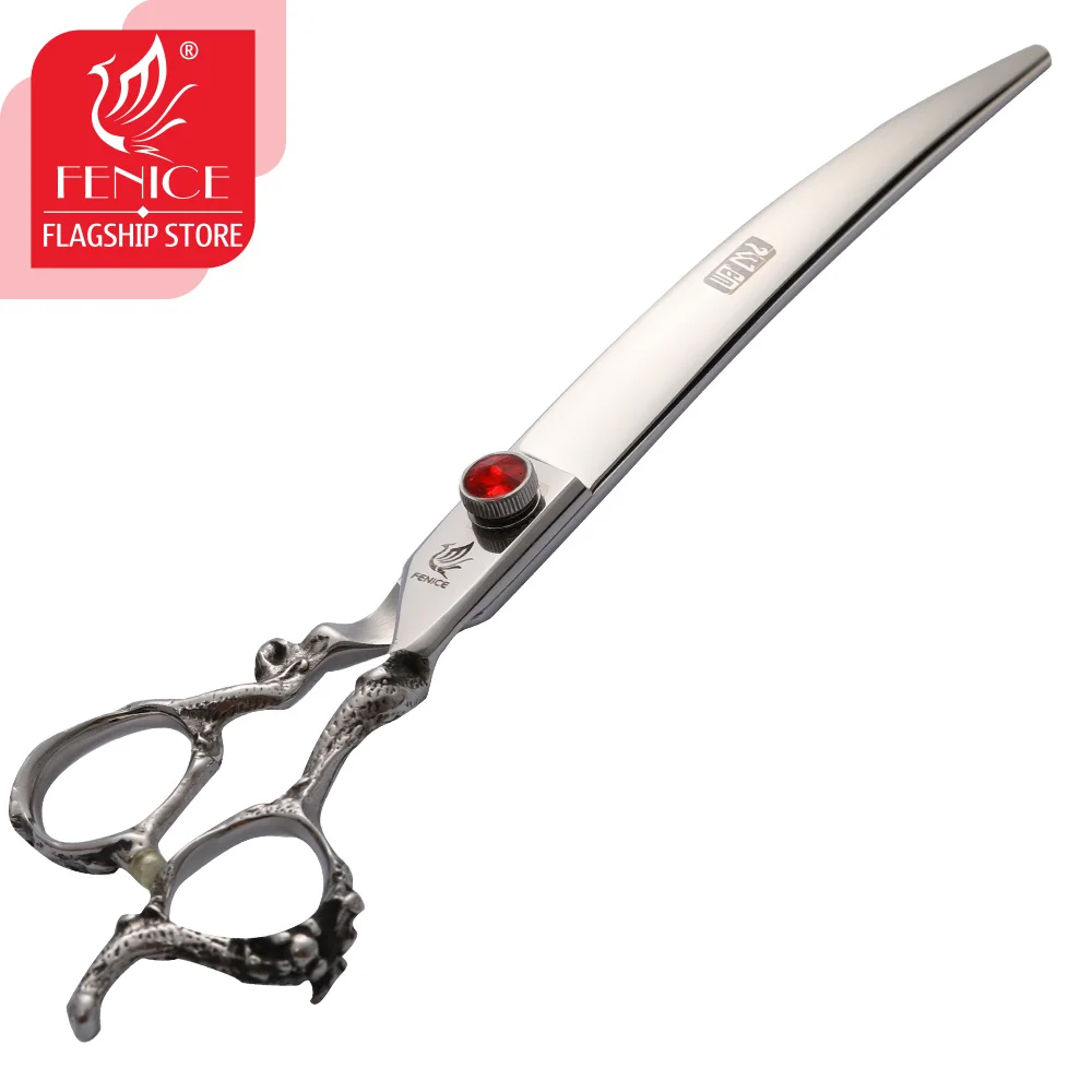 Fenice Dragon Handle 8 Inch Professionele Gebogen Grooming Schaar voor Honden Huisdier Haar Knipschaar Tesoura Tijeras