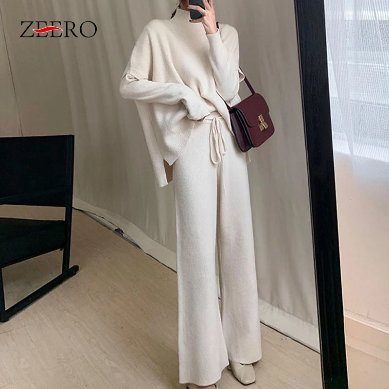 

Winter Outfits for Women Sweater Set OL Style Turtleneck Pullover+Vest+Loose Pants Suit Knit Two Piece Set Korean Clothes