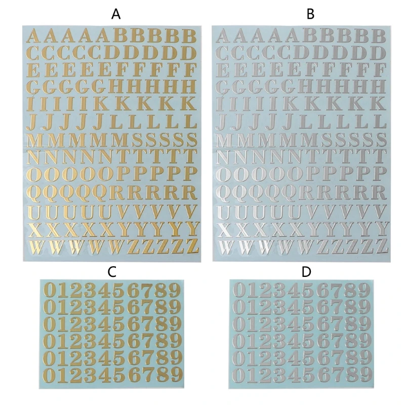 Adesivos de letras do alfabeto e número, auto-adesivo, 26 letras, faça você mesmo, decoração (letras de prata e ouro, números)