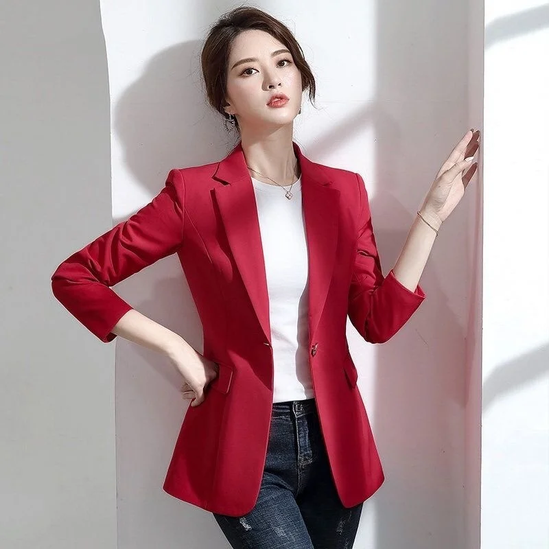 

PEONFKY 2022 New Black Women Blazers Lady Office Work Suit Jackets Coat Long Sleeve Slim Vintage Female Blazer Femme Jackets