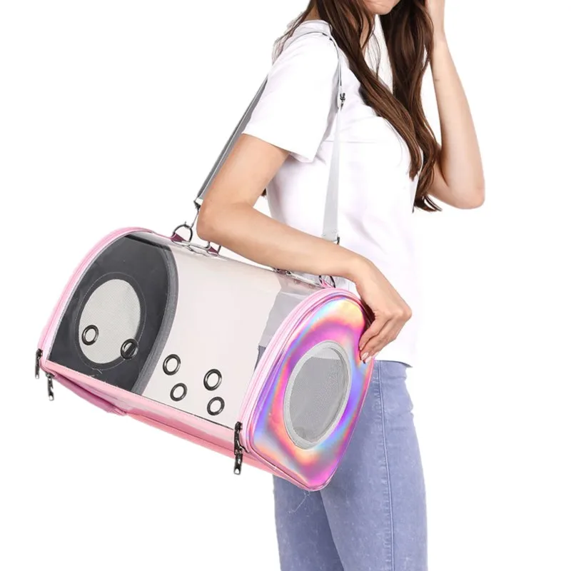 Holographic Laser Transparent Cat Bag Puppy Breathable Portable Travel Handbag Kitten Single Shoulder Backpack Pet Carrier