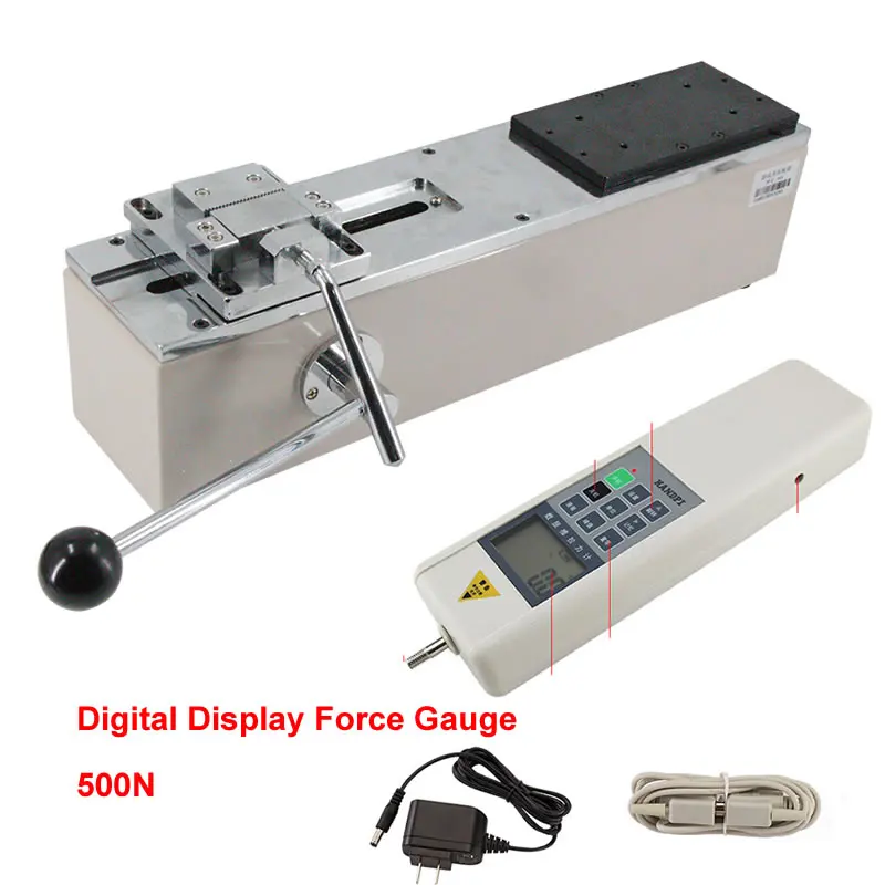 500N Digital Pointer Push Pull Force Gauge Manual Horizontal Harness Terminal Tension Tester Inspection Machine Test Stroke 50mm