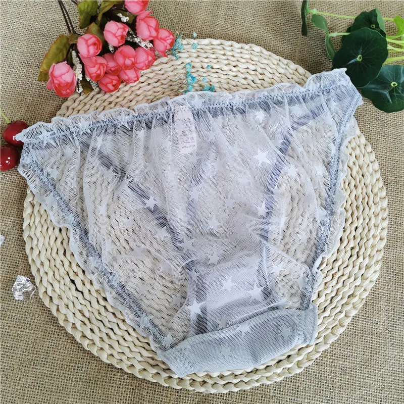 Women's underwear cotton crotch lovely mid-waist five-pointed star breathable triangle sexy lace grey