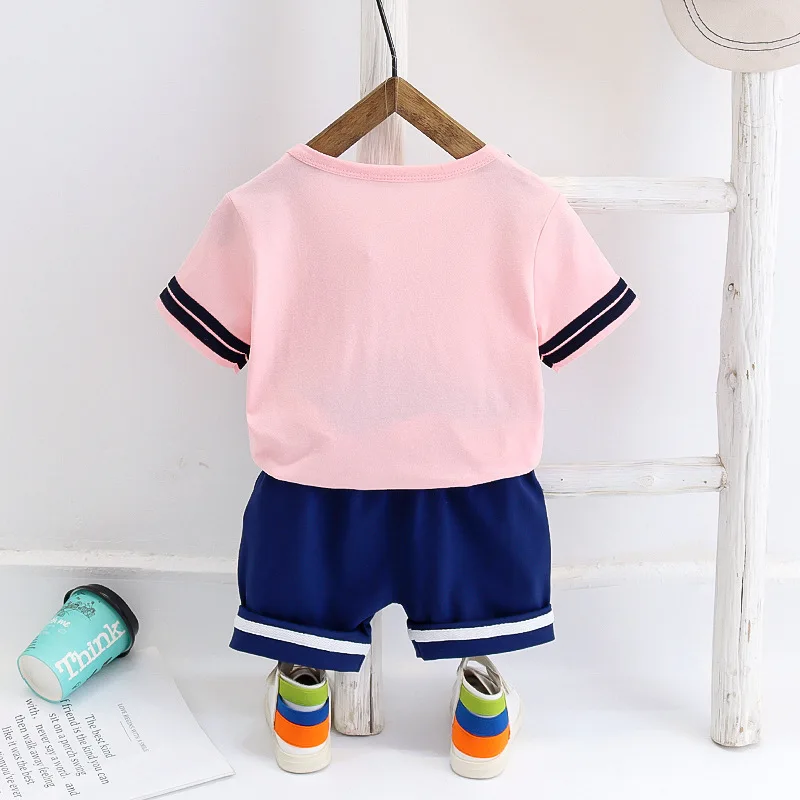 Summer Navy Style Set Girls Boys Cotton Clothes Short Sleeve T-shirt + Shorts for Toddler Kids Baby Costume Cute Suit