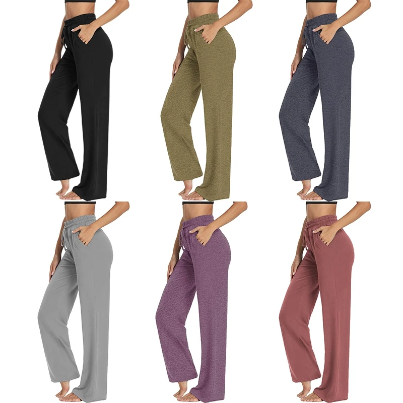 Women's Yoga Pants Joggers Wide Leg Sweat Pant Solid Color Comfy Drawstring Loose Straight Lounge Running Workout Legging