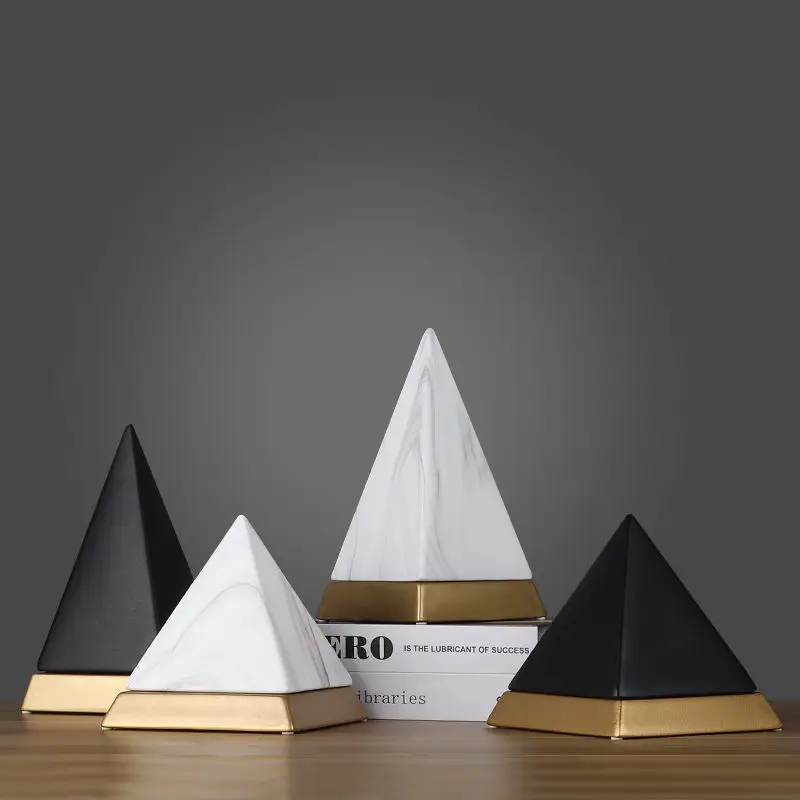 Light Luxury Ceramic Pyramid Ornaments Creative White Porcelain Marble Pyramid Crafts Living Room Home Decoration