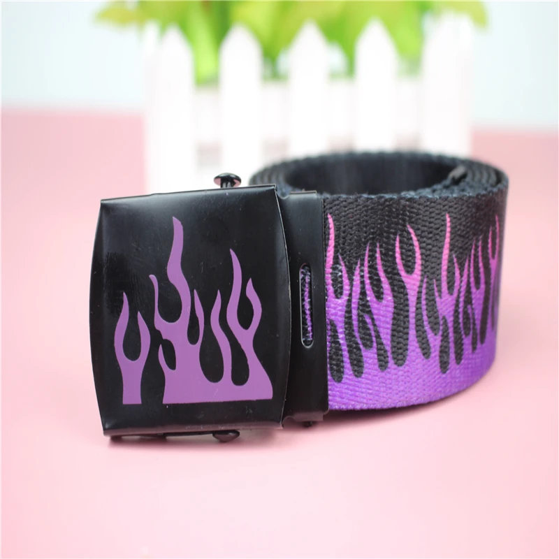 New Style Flame Print Men Women Unisex Plain Webbing Belts High Quality Nylon Belts Fashion Men's Jeans Waist Belt Longer 140cm