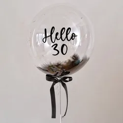 1set 18inch Custom Clear Ballon Hello 30 18 25 Sticker With Black Feathers Happy Birthday Party Decorations