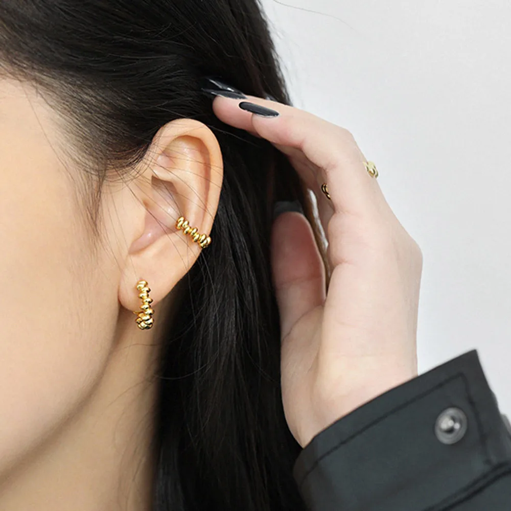 ANDYWEN 925 Sterling Silver Gold Beads Charms Ear Cuff Earring Earcuff None Piercing Clips Cuffs Women Party Rock Fine Jewelry