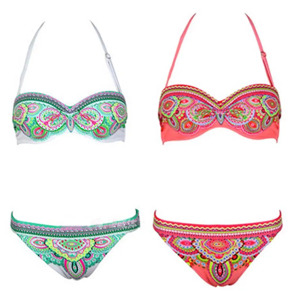 

Women Summer Bohemian Swimwear Sexy Floral Print Swimsuit Bikini Bra Briefs Sets Stone Bikini Set Sexy Swimwear Female Swimming