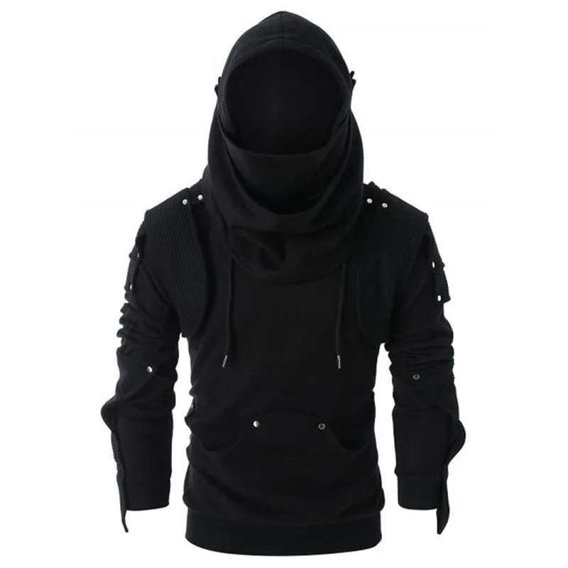 Gothic Men Hoodies Retro Street Clothing Soft Medieval Style Cosplay Long Sleeve Travel Solid Hooded Hoodie Assassin Hoodies Man