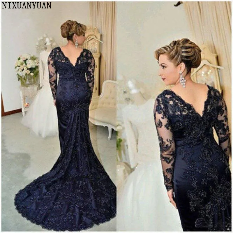 Long Sleeves Evening Dress Mermaid Applique Lace Women Lady Wear Prom Party Dress Formal Event Gown Mother of The Bride