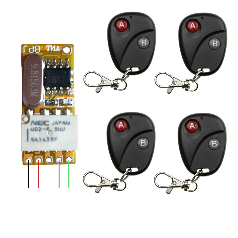 

DC3.7V 6V 9V 12V 1CH Mini Relay Wireless Switch Remote Control Power LED Lamp Controller Micro Receiver Transmitter 433/315MHZ