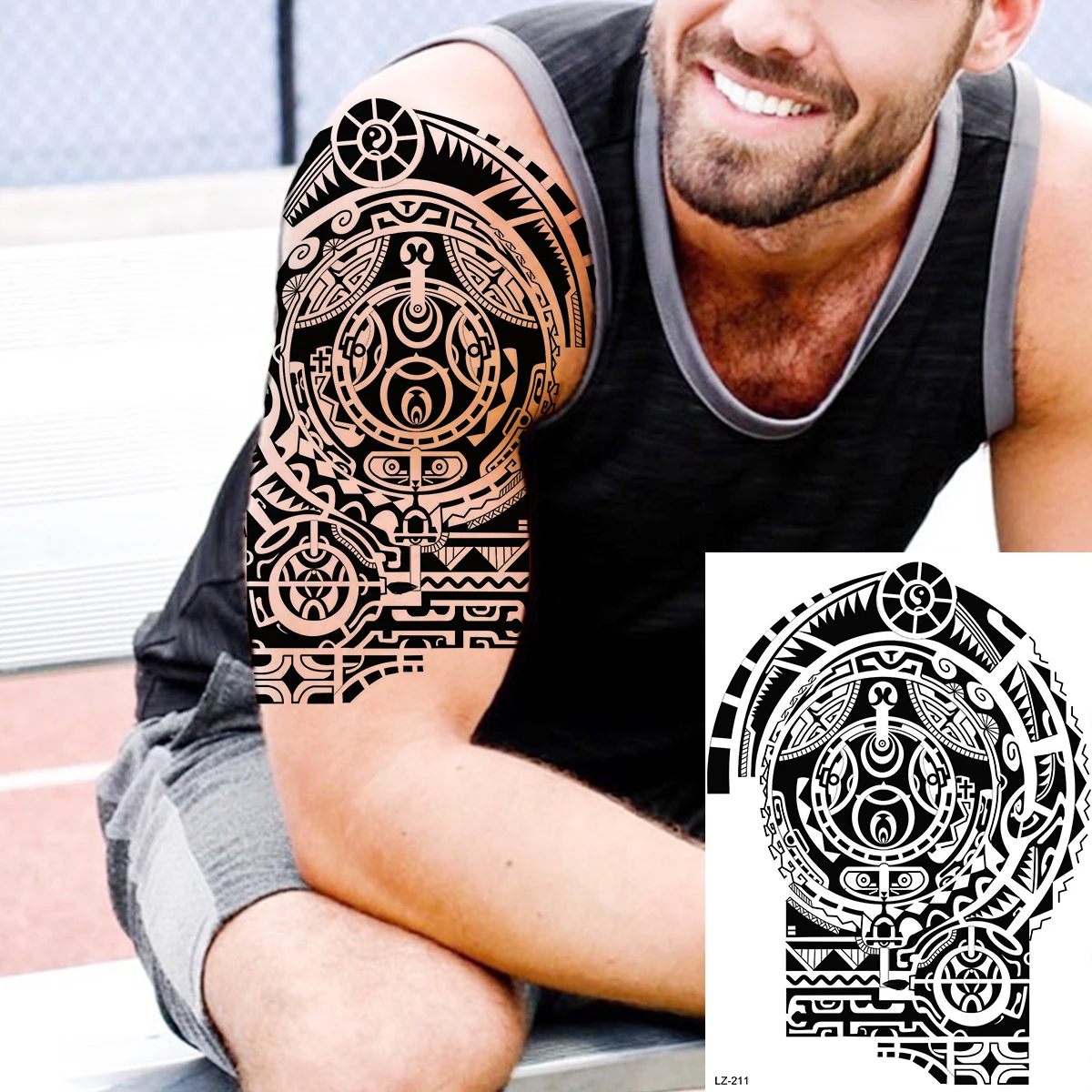 Black Gold Tiki Totem Cow Temporary Tattoos For Men Adults Realistic Thorn Tattoo Sticker Arm Leg Waterproof Tatoos Maori