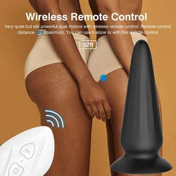 Moonuo Silica Black Remote Control Cone Anal Plug Vibrator Wireless USB Charge Waterproof Male Masturbator Sex Toys