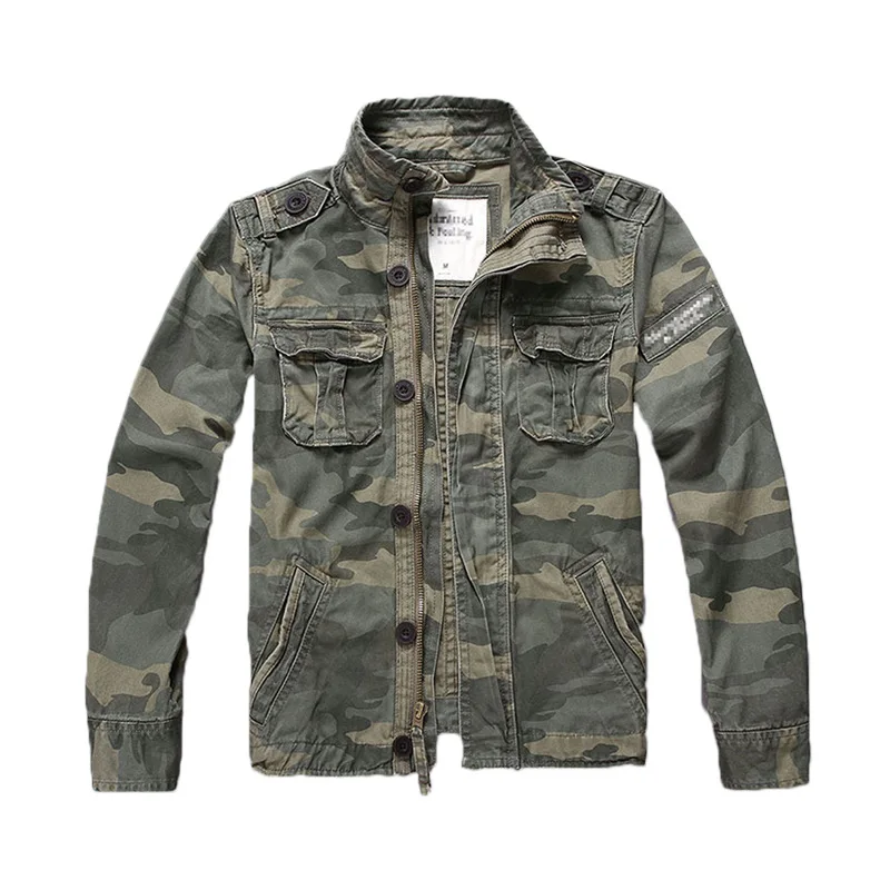 Denim Camouflage Jacket Men Stand Collar Camo Jacket Outwear Overalls Men Winter Thick Pure Cotton Casual Coat XXL