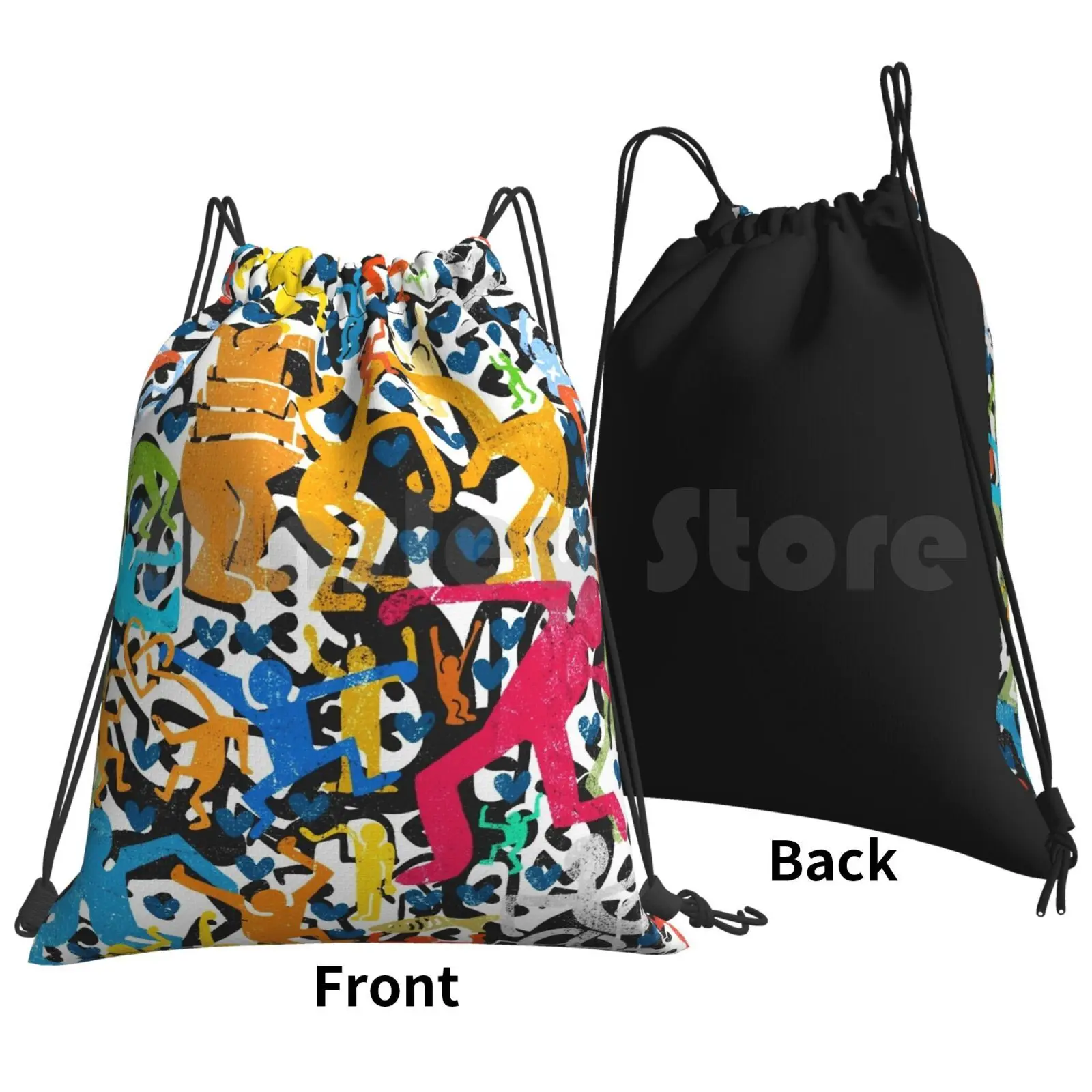 Dance Backpack Drawstring Bags Gym Bag Waterproof Abstract Pop Art Pop Culture Pattern Retro Vintage Dj Club Party Dance