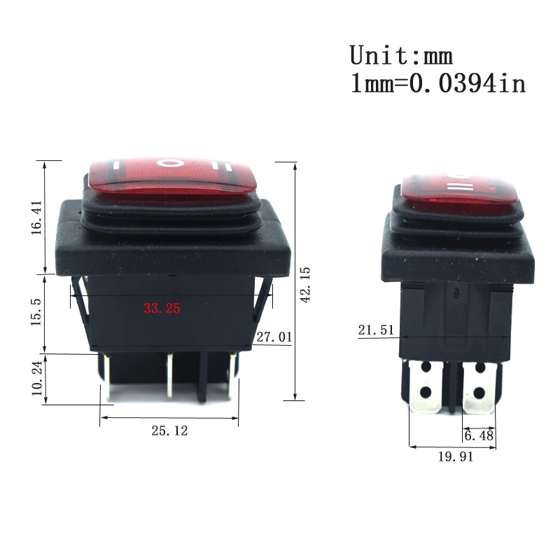 6 Pins IP67 Water Dust Proof Auto Boat Marine Toggle Rocker Switch With LED Three-Speed Forward Reversing Switch