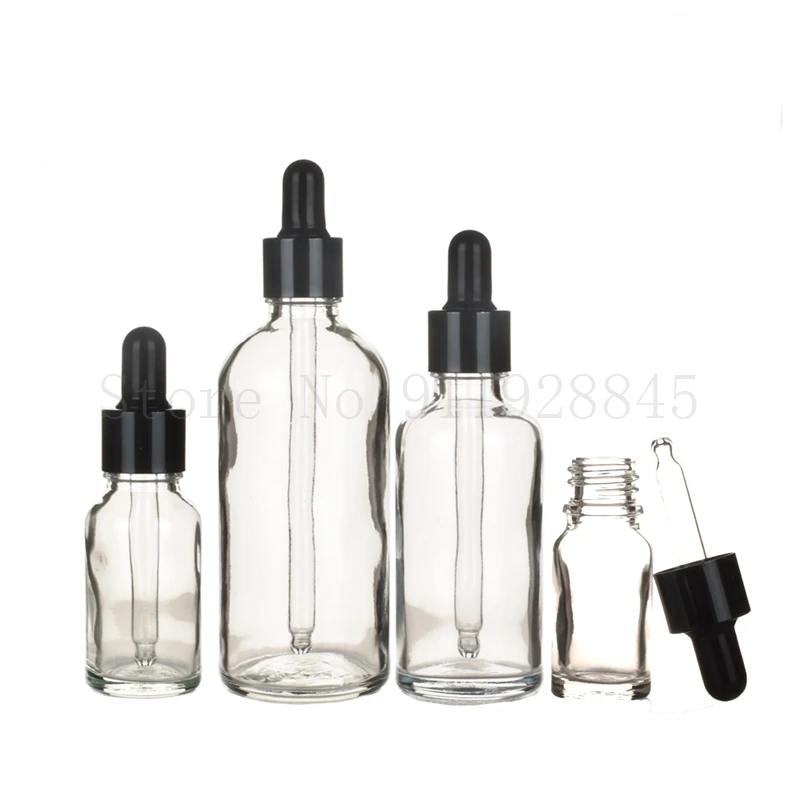 10pcs/lot 5ml to 100ml lab clear round glass Refined oil bottle with glass droppers for school experiment