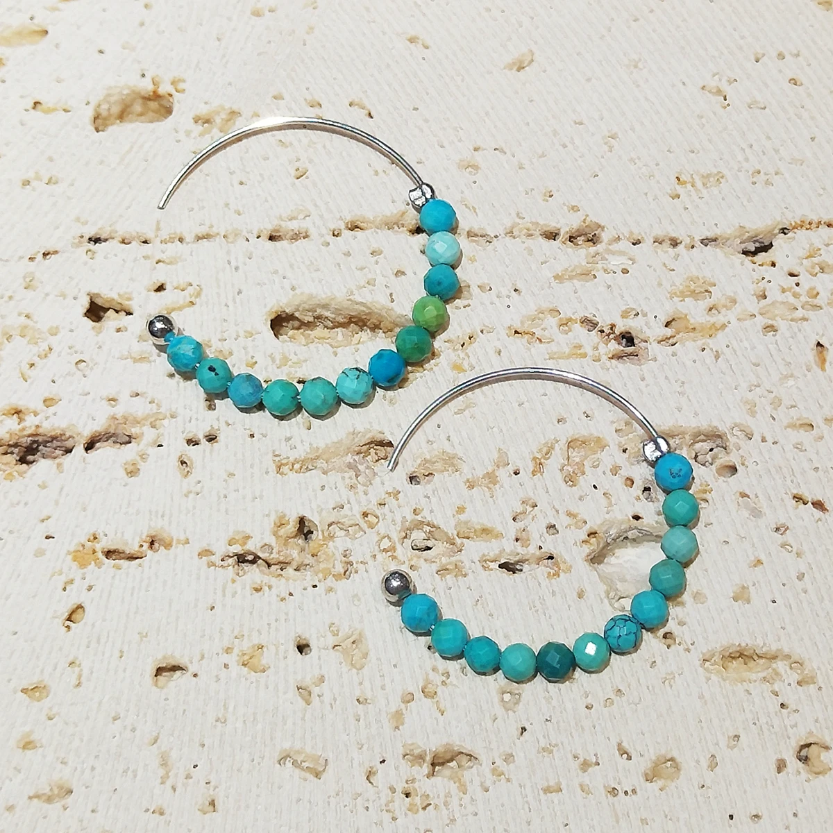 LiiJi Real 925 Sterling Silver Earring Real Turquoise Labradorite Larimar Hoop Earring for Women Jewelry Dropshipping view 3