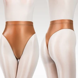Sexy womens Shiny Thong Bikini Bottoms Silky High Waist Tights Underpants Oily Large Size underwear men ladies swimwear T pants