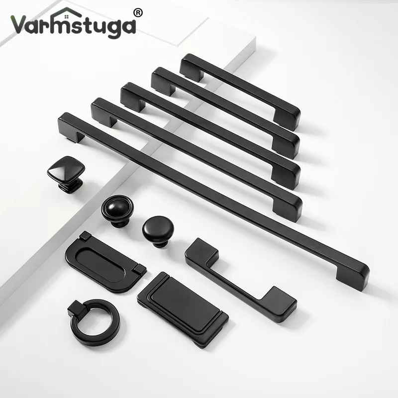 American Style Matte Black Cabinet Handles Solid Aluminum Alloy Kitchen Cupboard Pulls Drawer Knobs Furniture Handle Hardware