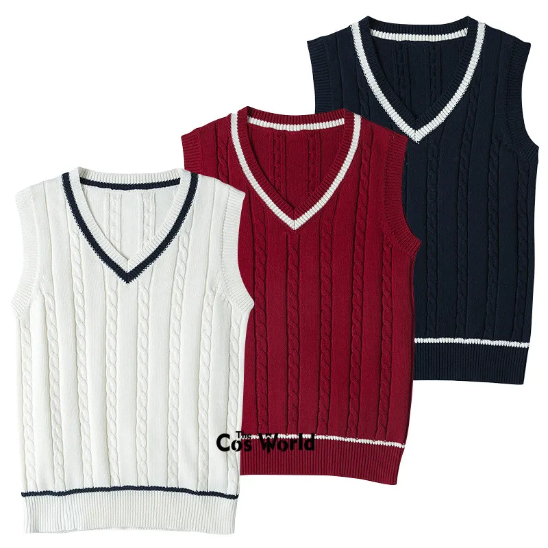 S-XXL Uomini di Autunno Della Molla Delle Donne Senza Maniche Stripes Knit Gilet Pullover Collo a V Maglie E Maglioni per Jk Scuola Studente Uniforme vestiti