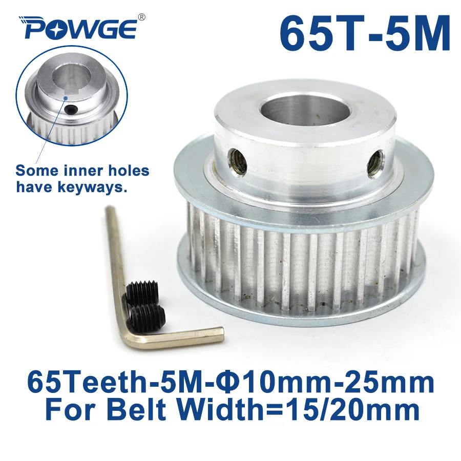 

POWGE Arc 65 Teeth HTD5M Synchronous Pulley Bore 12/14/15/16/18/19/20/22/25mm for Width 15/20mm HTD 5M Timing Belt 65Teeth 65T