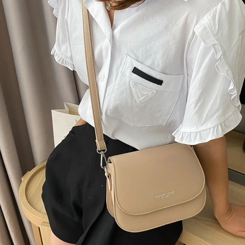 Yogodlns Trendy Sattel Schulter Tasche Frauen PU Leder Umhängetasche Einfache Feste Farbe Klappe Umhängetasche Designer Handtaschen Beutel – Detail 13