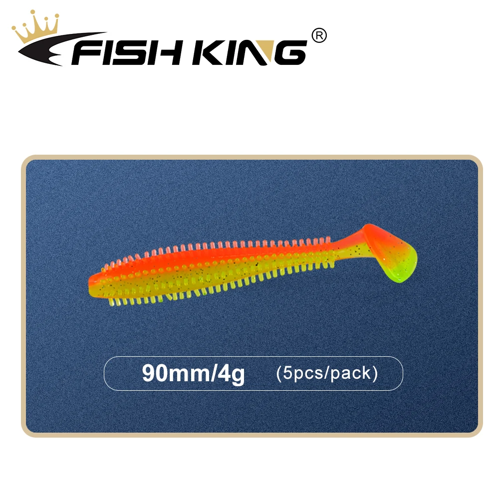 FISH KING 5pcs/pack Spikey Shad Hedgehog 90mm/4g Fishing Soft Lure Sea Cucumber Paddle Grub Worm Silicone Wobbler Pike Baits