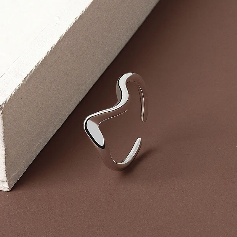 QMCOCOSliver Color New Trend Simple Bending Water Geometry Pattern Wave Arc Adjustable  Rings For Women Party  Jewelry Gifts image 6
