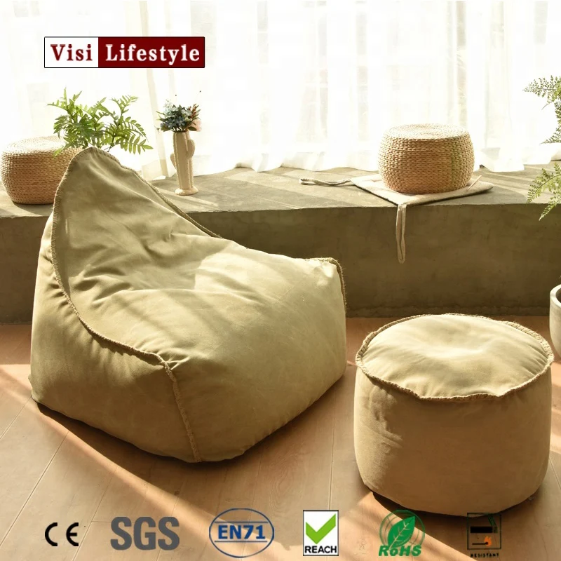 

creative tatami lazy bean bag recliner cover with footstool,cotton canvas living room lounge chair set