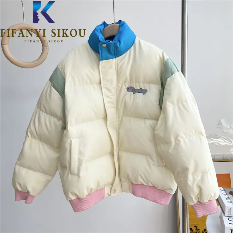 

Winter Jacket Women Patchwork Fashion Korean Casual Down Jackets High Quality Short Parka Thick Warm Loose Cotton Coat Female