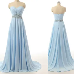 A Line Chiffon Beading Pleat Strapless Elegant Bridesmaid Dresses Wedding Party Evening Formal Prom Sweep Train Zipper Back