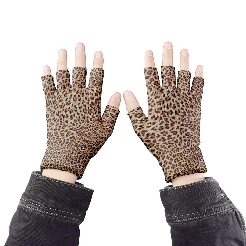 Women Leopard Gloves Fashion Elastic Five Fingers Gloves Men\'s Outdoor Gloves Fingerless Party Gloves Touch Screen Guantes