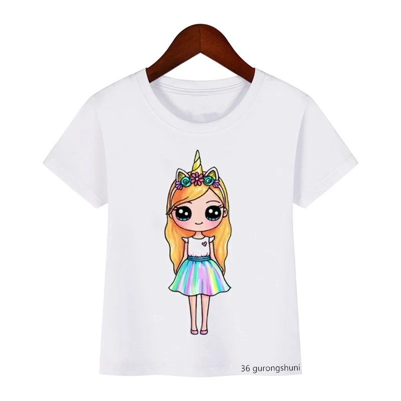 

Kawaii Girls T-Shirts Cartoon Unicorn Girl Graphic Print Kids Clothes Summer Shortsleeve Girls T Shirt Tops Birthday Gift Costum