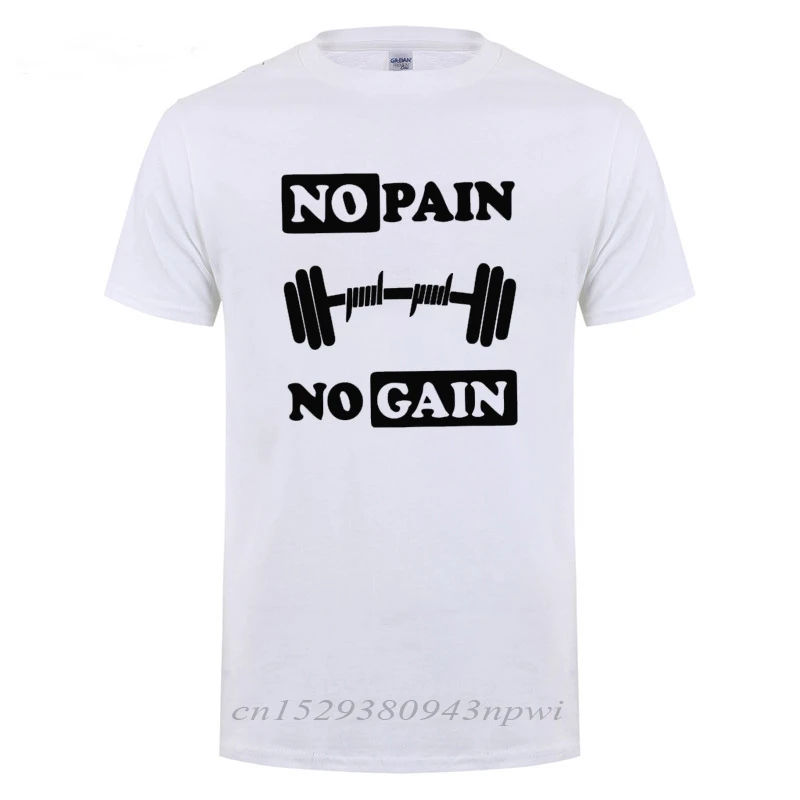 No Pain No Gain Printed T Shirt For Men Summer Bodybuilding And Fitness Short Sleeve T-Shirt Gyms Clothing Crossfit Tops Tee