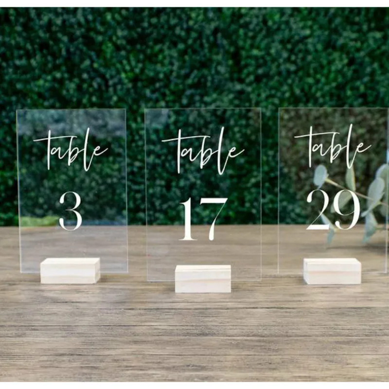 

Wedding Table Numbers with Holders Acrylic Calligraphy Wedding SignageWood Table Number wood Stand