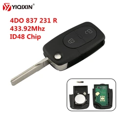 YIQIXIN-llave de coche remota plegable con 2 botones, llave de coche con Chip transpondedor ID48, 433,92 Mhz, para Audi A2, A3, A4, A6, A8, TT, RS4, 4DO, 837, 231 R