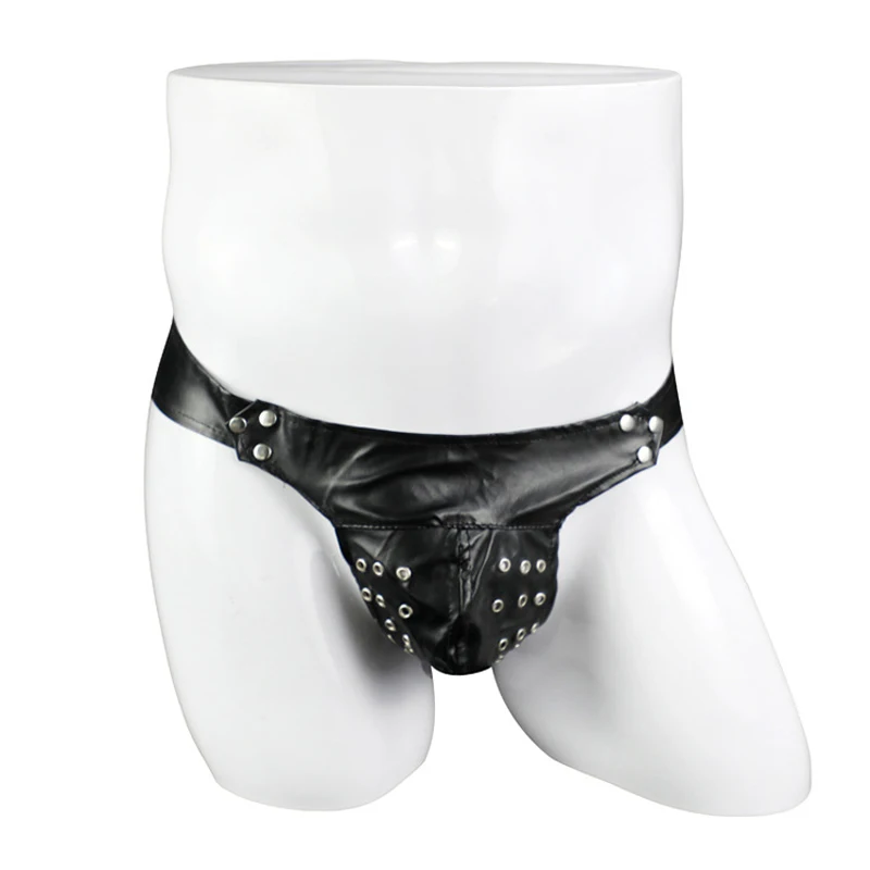 Sexy Mens Underwear PU Leather Buttocks Jockstrap Rivet Thongs  ZJH1031 Oversize