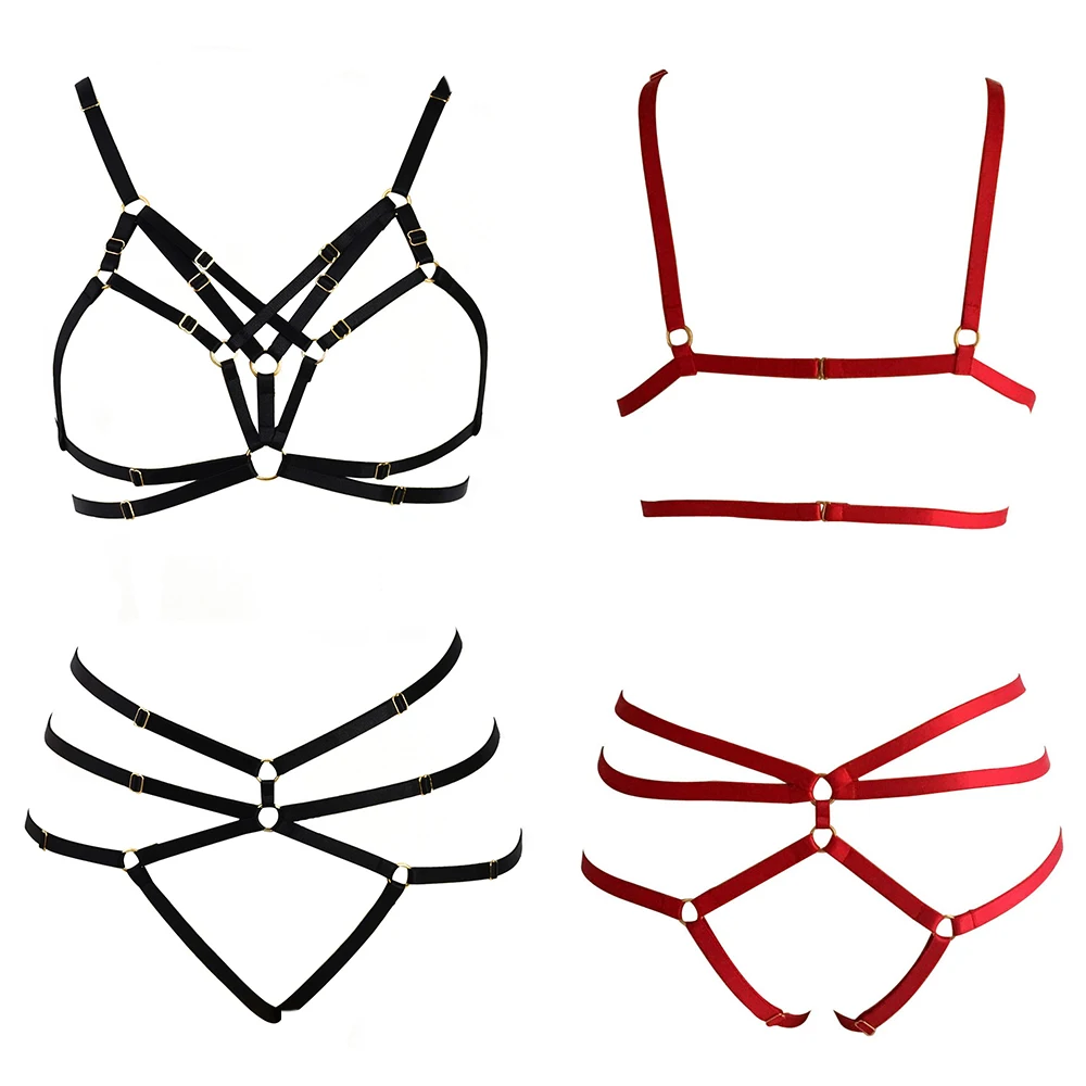 HANAERNES Kandang Top Rave Tubuh Elastis Gothic Diikat Wanita Pakaian Dalam Wanita Seksi Garter Sabuk Punk Wanita Harness Bra