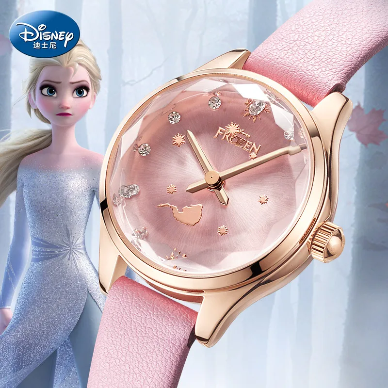 Disney Original Frozen Elsa Princess Womens Wristwatches Quartz Leather Waterproof Small dial girls watches student girl clocks