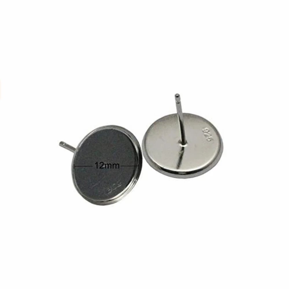 Sterling Silver Earring Stud Earring Blank Round Bezel Cup Jewelry Accessory DIY Souvenir for her