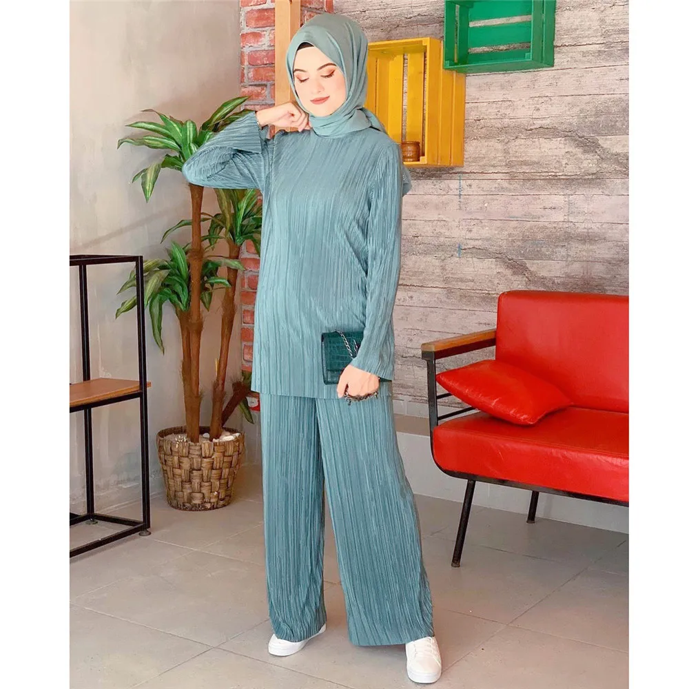 Kaftan Arab Muslim Women Outfits Tukey Middle East Dubai Tops Pants Abaya Islamic Clothing Ramadan Eid Casual Dubai Spring Fall